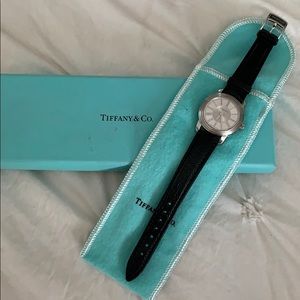 Stainless steel watch with leather band